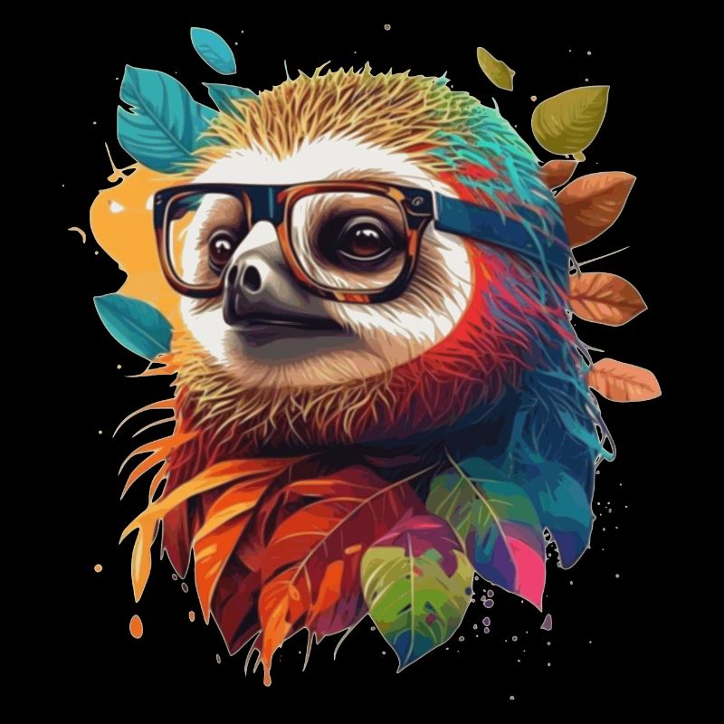 Colorful sloth, smart and educated with glasses