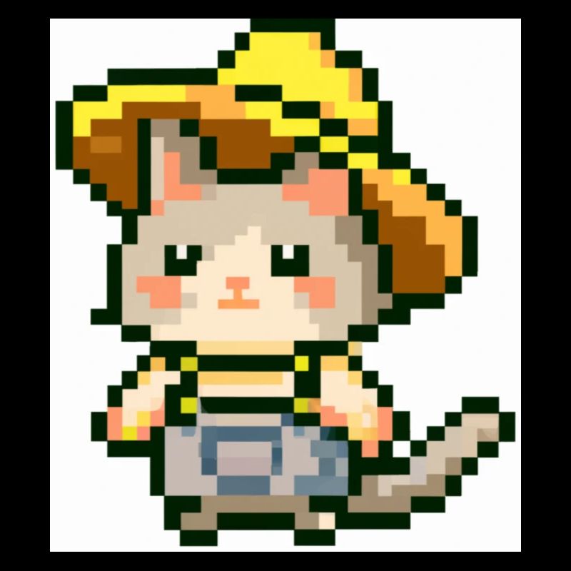 Katze mit Farmerhut, Farmer, Latzhose, pixelart