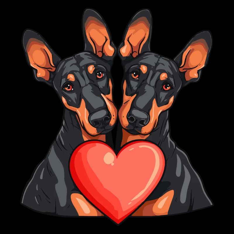 Doberman Comic Couple Love