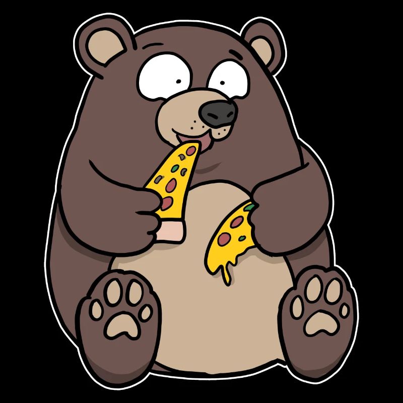 Fat Bear Eating Pizza Funny Comic Style hand drawn