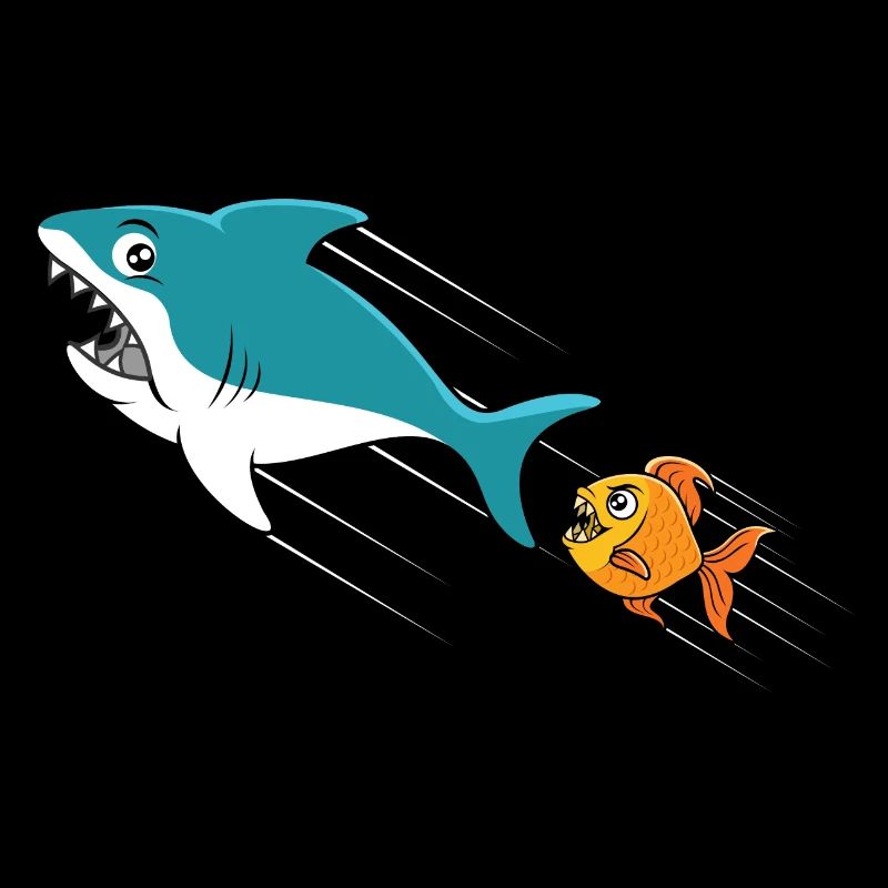 Poisson rouge, chasse, requin, dessin animé