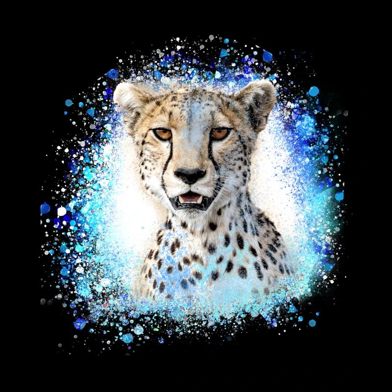 léopard, chat, chat sauvage, graffiti, peinture, bleu