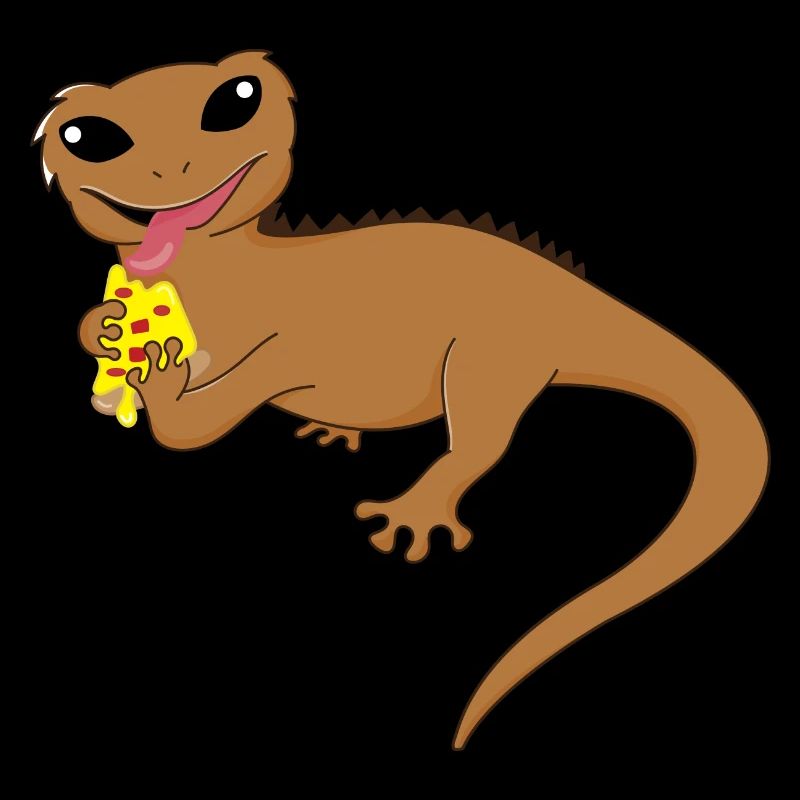 Geckos huppés, mignon reptile mangeant une pizza,