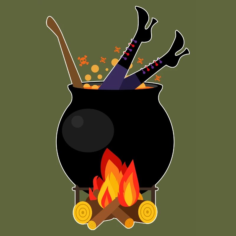 Sorcière dans une casserole - bois de chauffage de cuisson d'Halloween