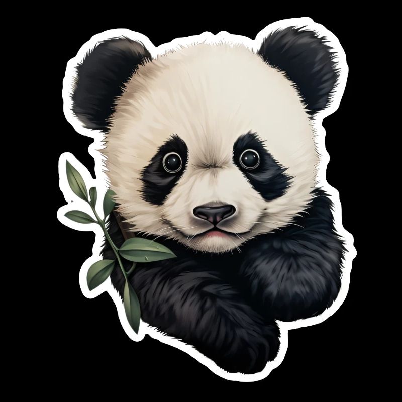 Un panda mâche une branche d’eucalyptus