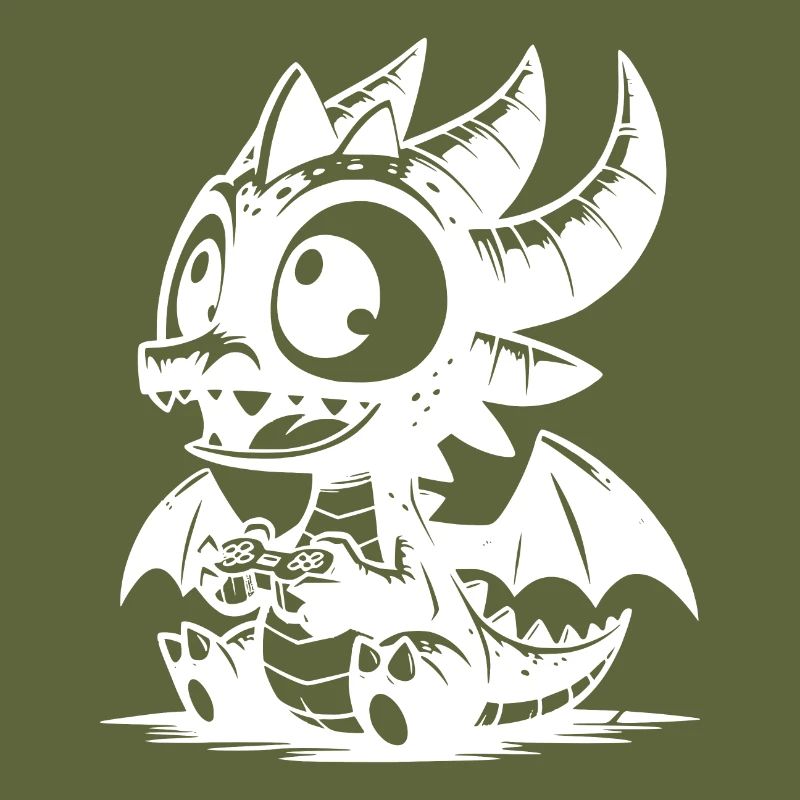 Cute dragon with wings while playing games