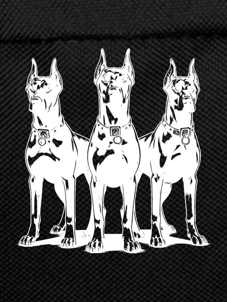 Three fierce vigilant Dobermans dogs