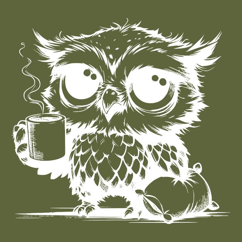 Hibou endormi déclarant que le café est un devoir