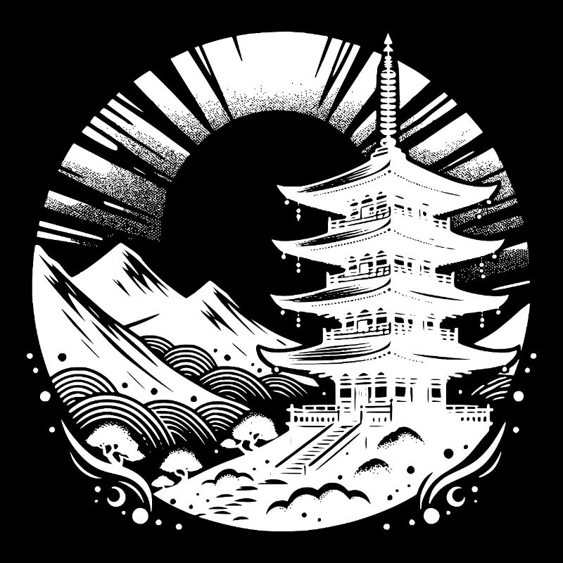 Japanische Tradition mit Bergen im Hintergrund