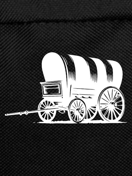 Covered wagon with striped tarpaulin