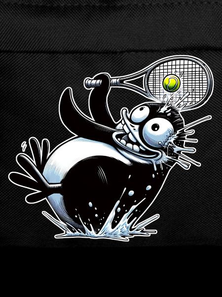 Funny penguin playing tennis with racket