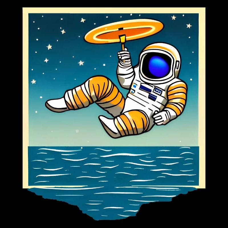 Astronaute planant au-dessus de l’océan, dessin animé