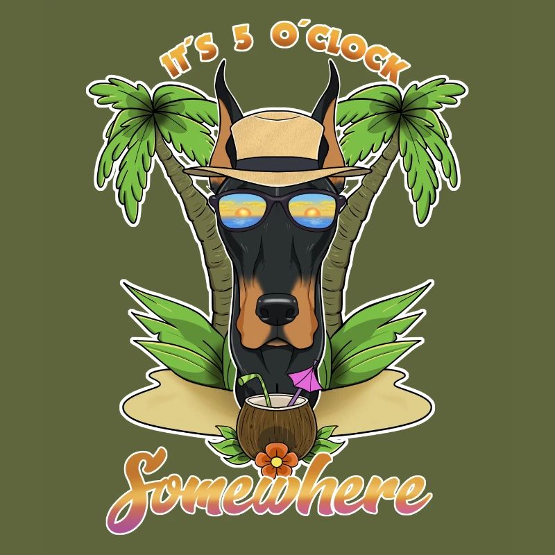 It Is 5 OClock Somewhere Drinking Doberman