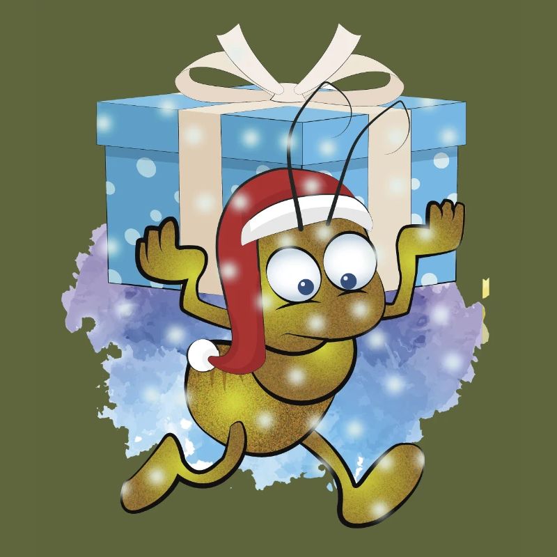Ameise mit Weihnachtsmannmütze mit Geschenk