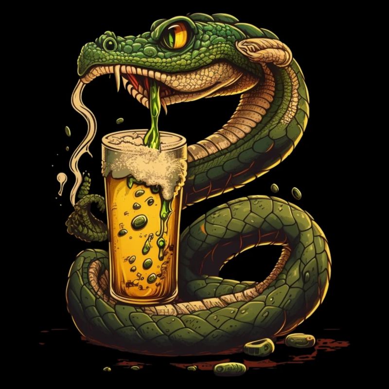 Funny Comic Illustration Snake with Beer