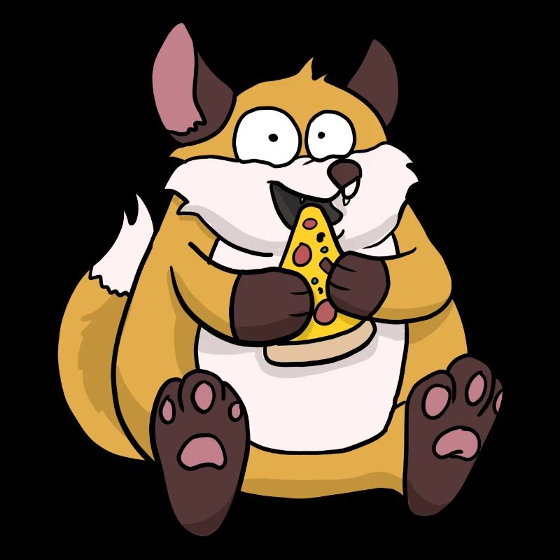 Fat Fox Eating Pizza Funny Comic Style