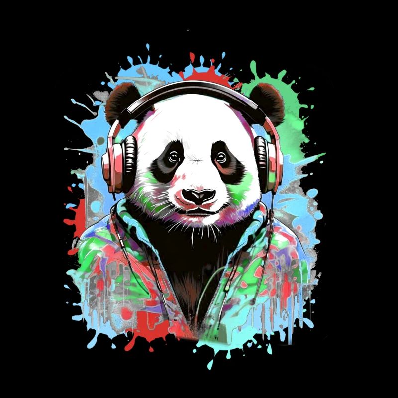 Panda, écouteurs, panda avec des écouteurs, illustration