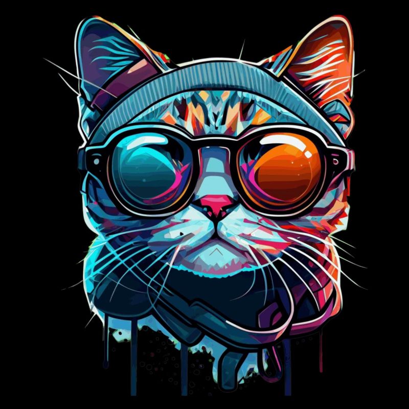 Visage de chat coloré avec des lunettes de soleil élégantes