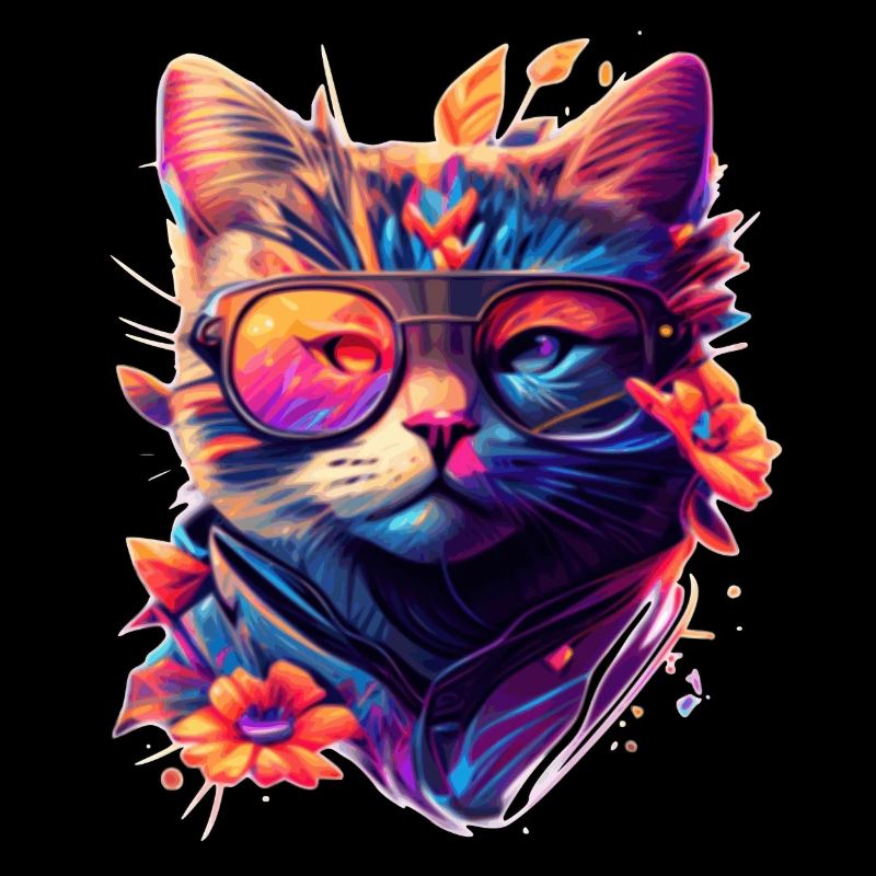 Bunte Regenbogen Katze mit stylisher Sonnenbrille
