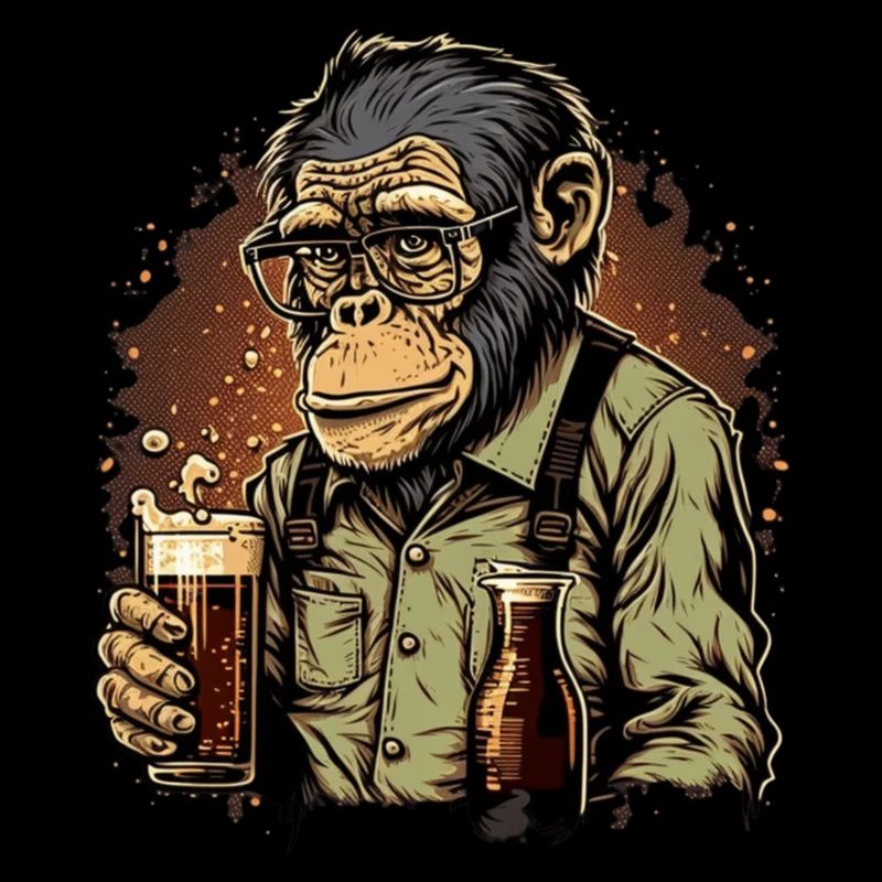 Cool Geek Chimpanzee with Beer