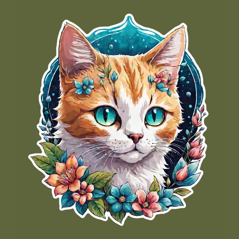 chat et fleur aquarelle