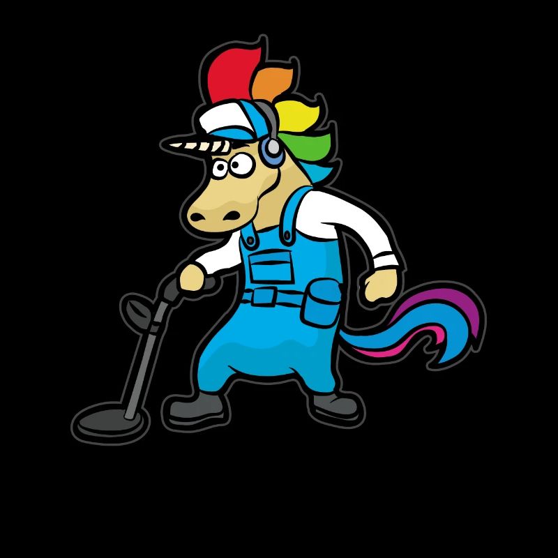 Schatzsucher mit Metalldetektor Einhorn