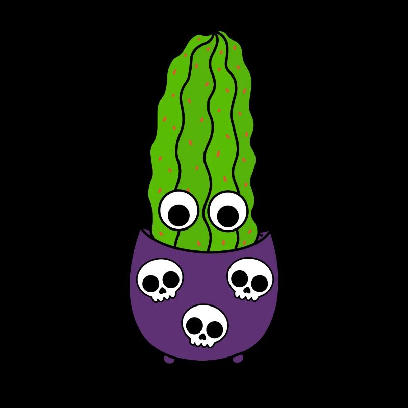Tall Cactus In Halloween Skull Pot