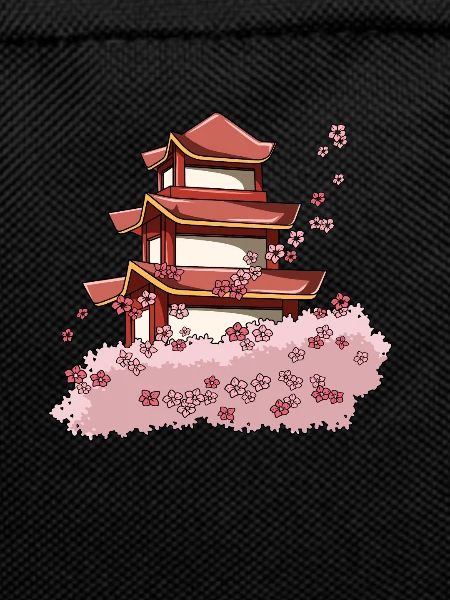 Japanese temple with cherry blossoms