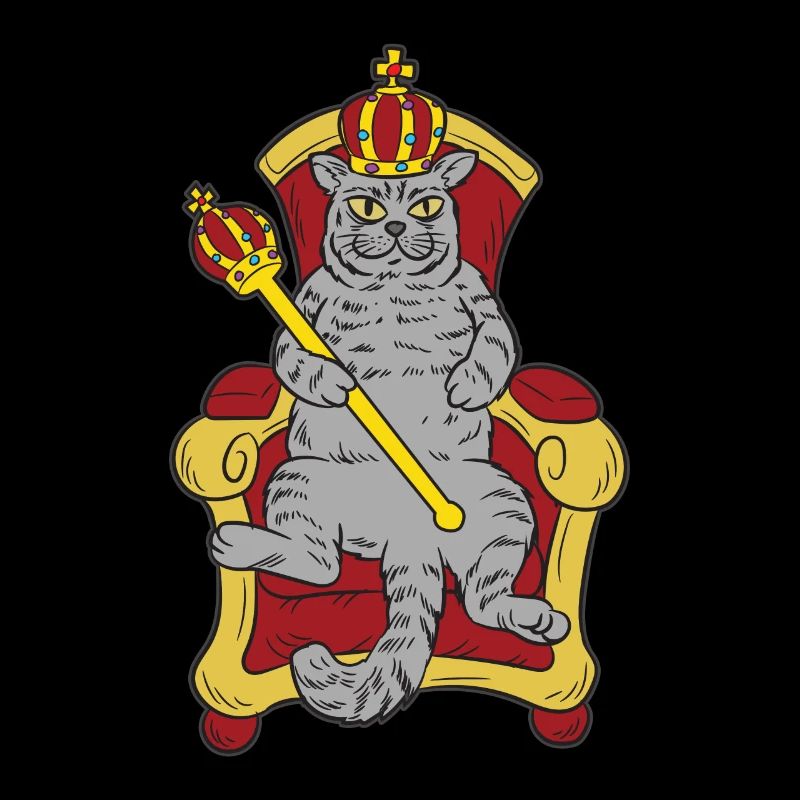 Cats king on throne with scepter and crown