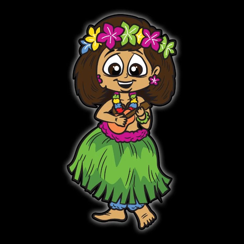 Hula Mädchen mit Bastrock Ukulele Blumenkette