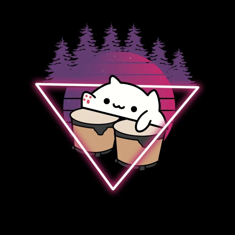Bongo Cat Meme Retro 80s Vaporwave Outrun