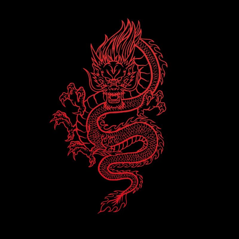 Japanese dragon hand drawn red