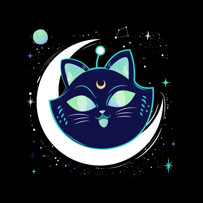 Galaxy Space Cat with Moon in Space