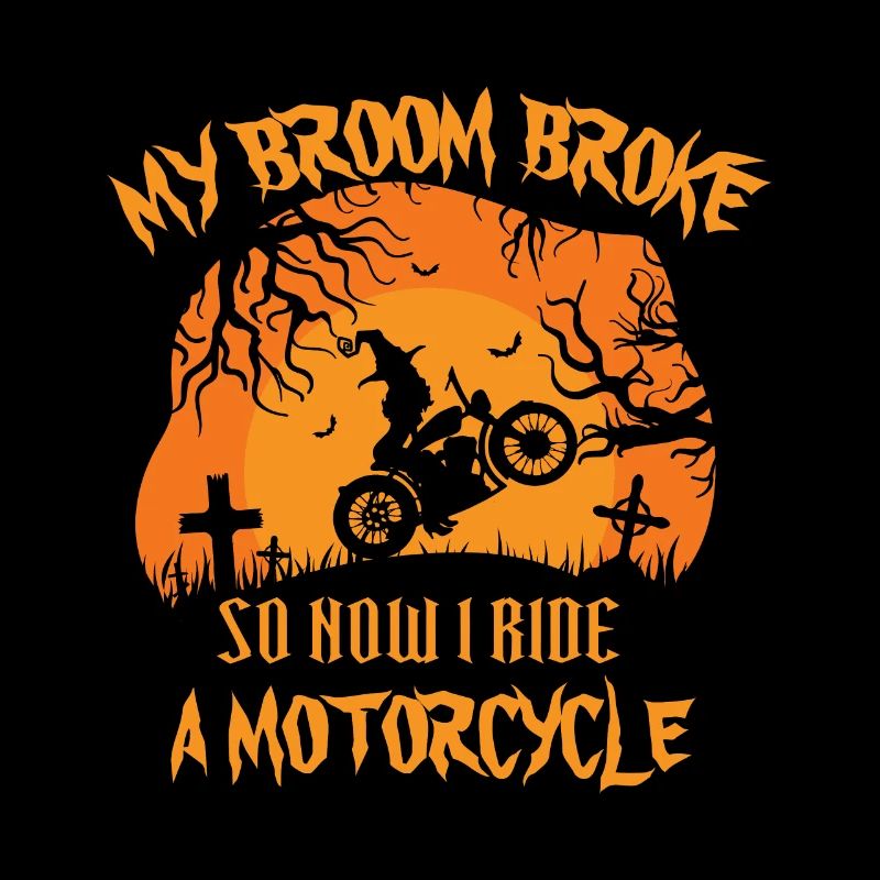 Halloween witch motorcycle broom