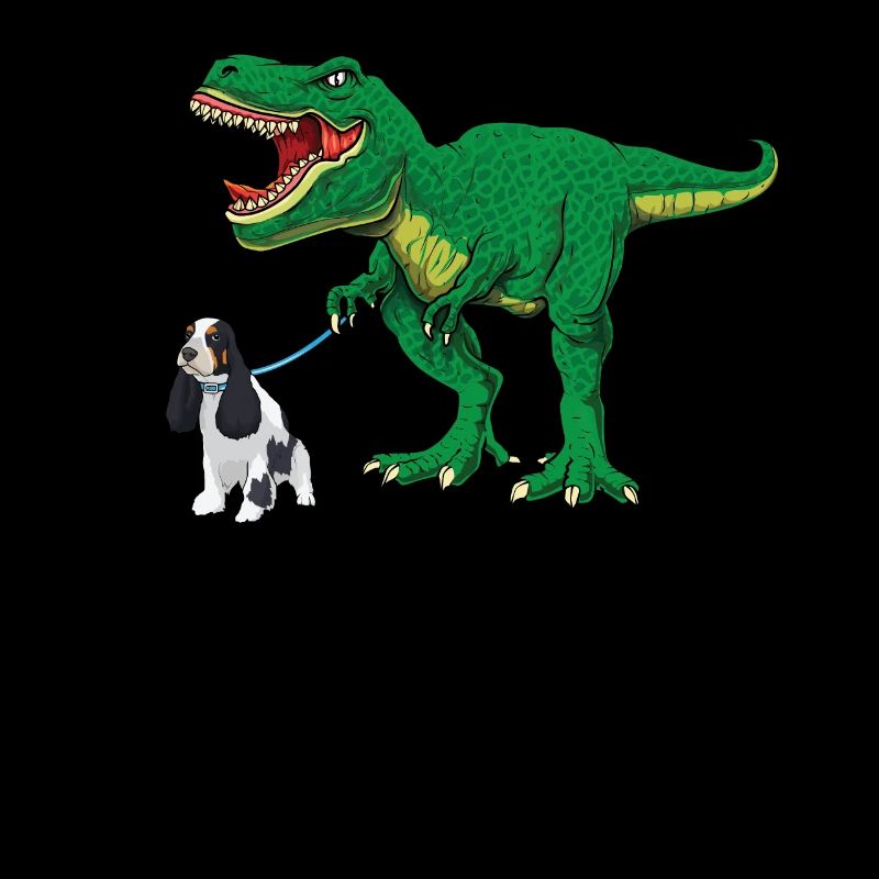Cute T Rex Dinosaur Dog Walking Cocker Spaniel Boy