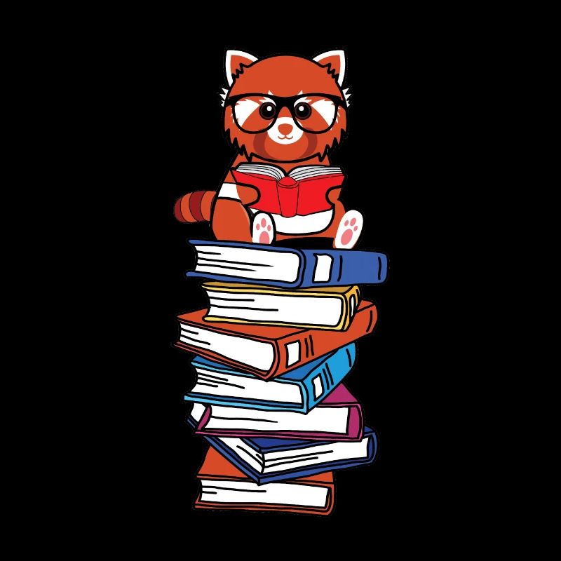Kawaii red panda reading books