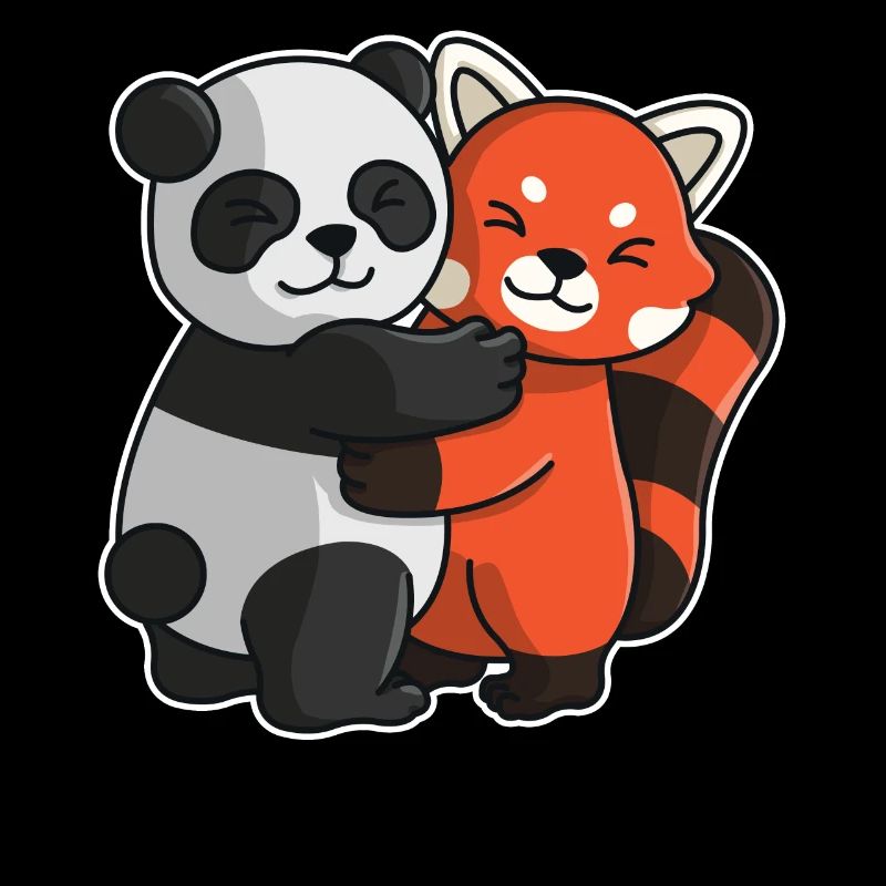 red Panda and Panda bear cute Hug Cuddle Animals