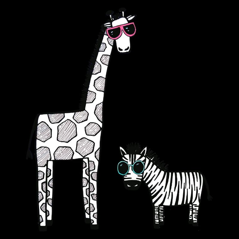 Giraffe and zebra with sunglasses