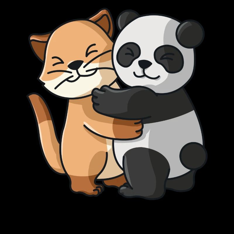 Cat and Panda Hug Cuddle Animals