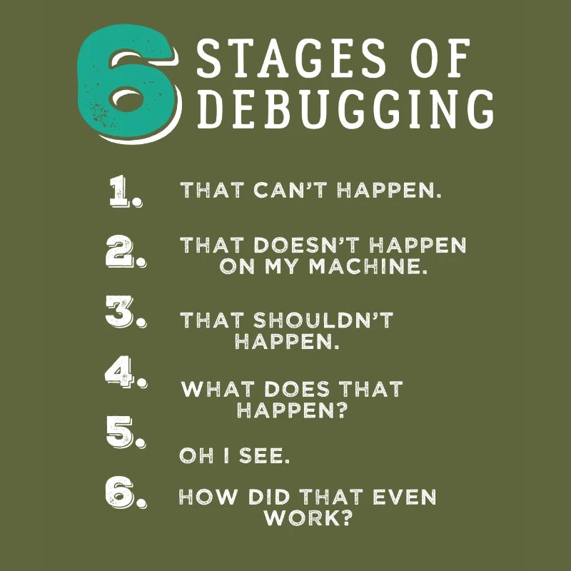 6 Stages of Debugging T-Shirt Bug Coding Computer