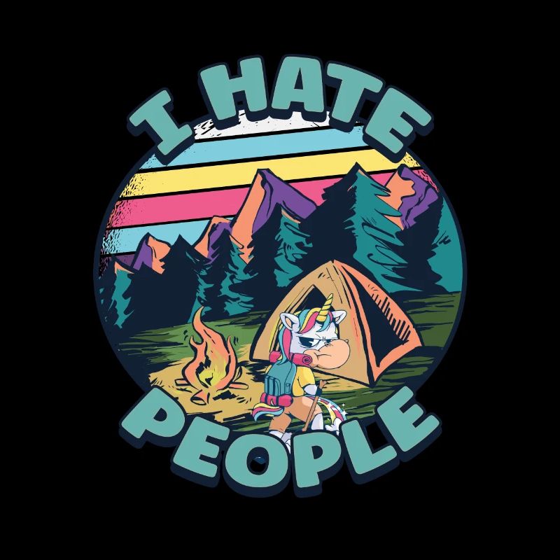I hate people camping colorful tents campfire