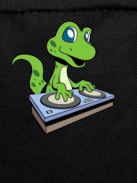 Cartoon Gecko DJ at turntable