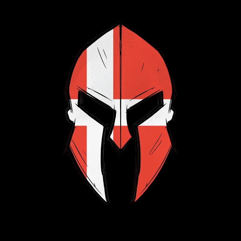 Drapeau danois dans le casque du guerrier spartiate