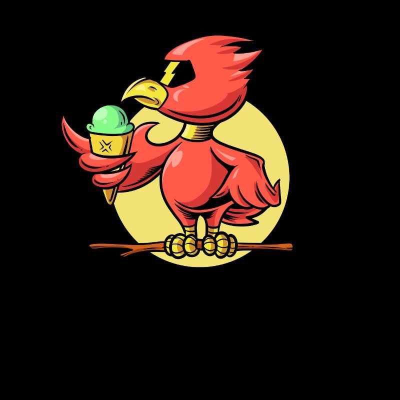 Un oiseau cool mange un cornet de crème glacée