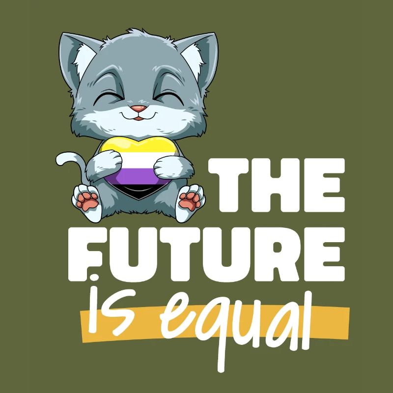 Kawaii Nonbinary Stolz Katze - Non Binary Herz