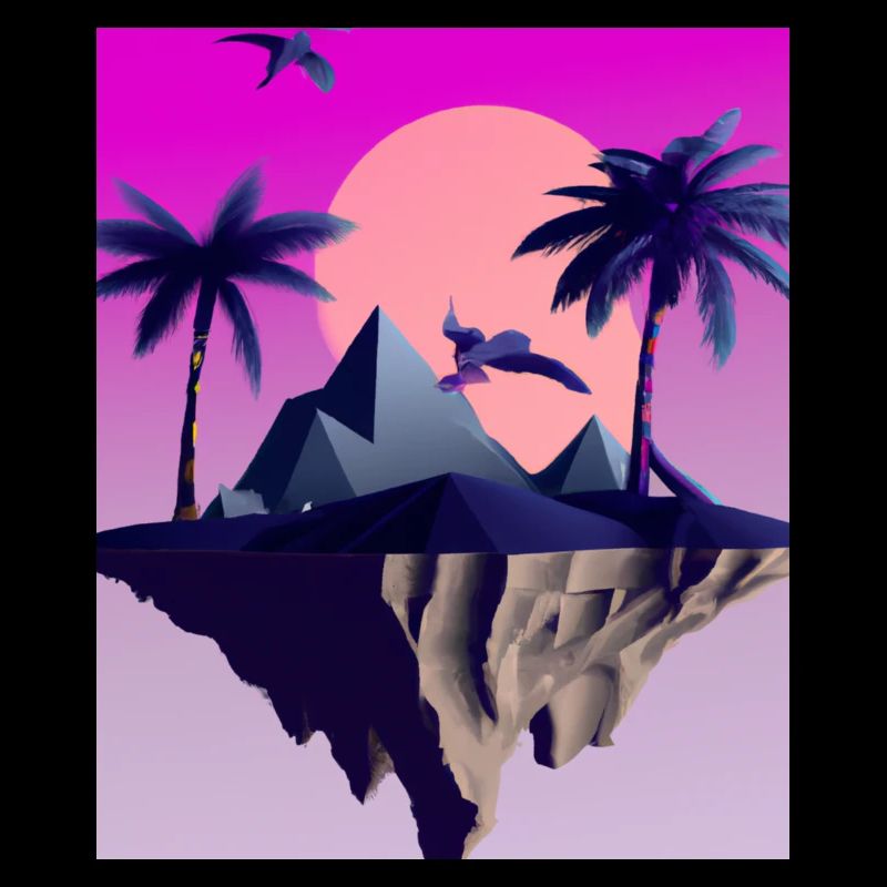 Vaporwave Aesthetic Flying Island