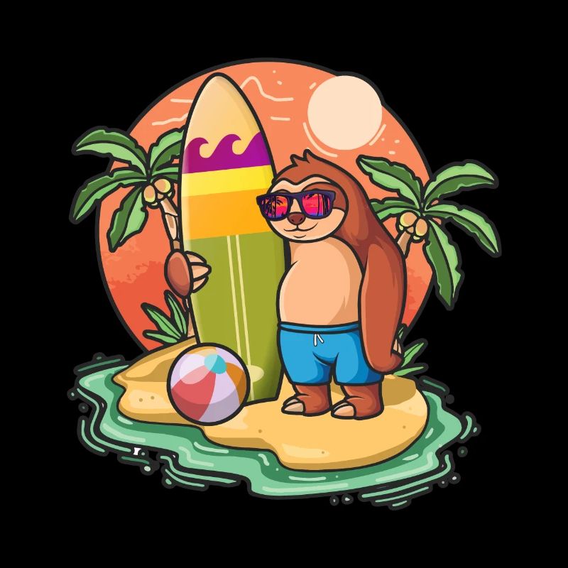 Funny Sloth Surf Lovers Cool Surfboard Surfing Pun