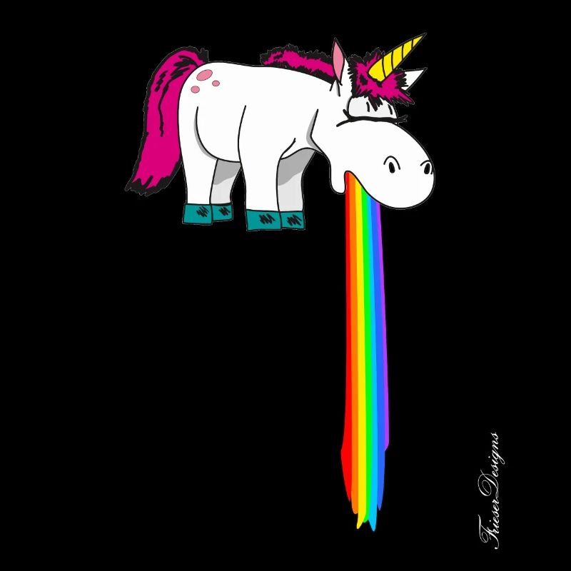 Süßes Einhorn kotzt im Strahl Regenbogen ein