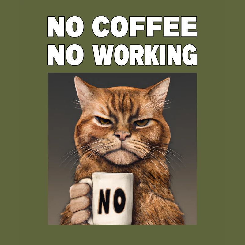 no coffee no working. Grumpy Funny Cat