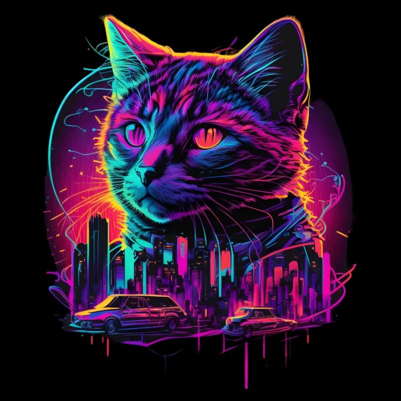 Synthwave Cat Sunset 80s Cadeau